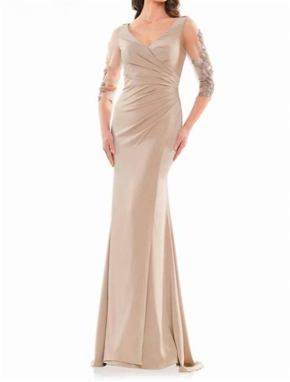 NEW COLORS DRESS ruched bodice gown in taupe